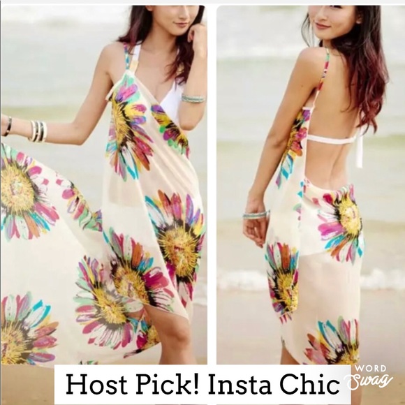 Other - White Chiffon Floral Sarong Wrap Swim Coverup